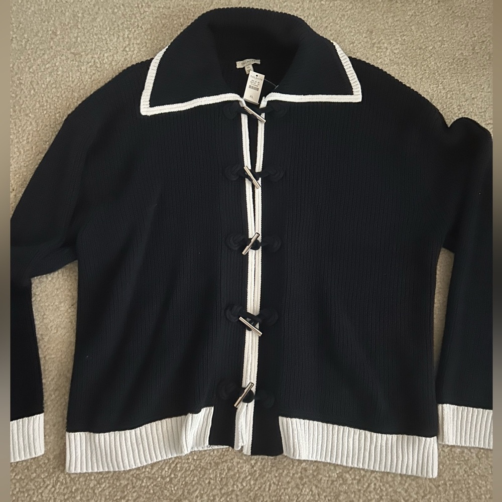 NWT Talbot's Cotton Cardigan Sailor Style with Toggle Closures Navy/White Size X